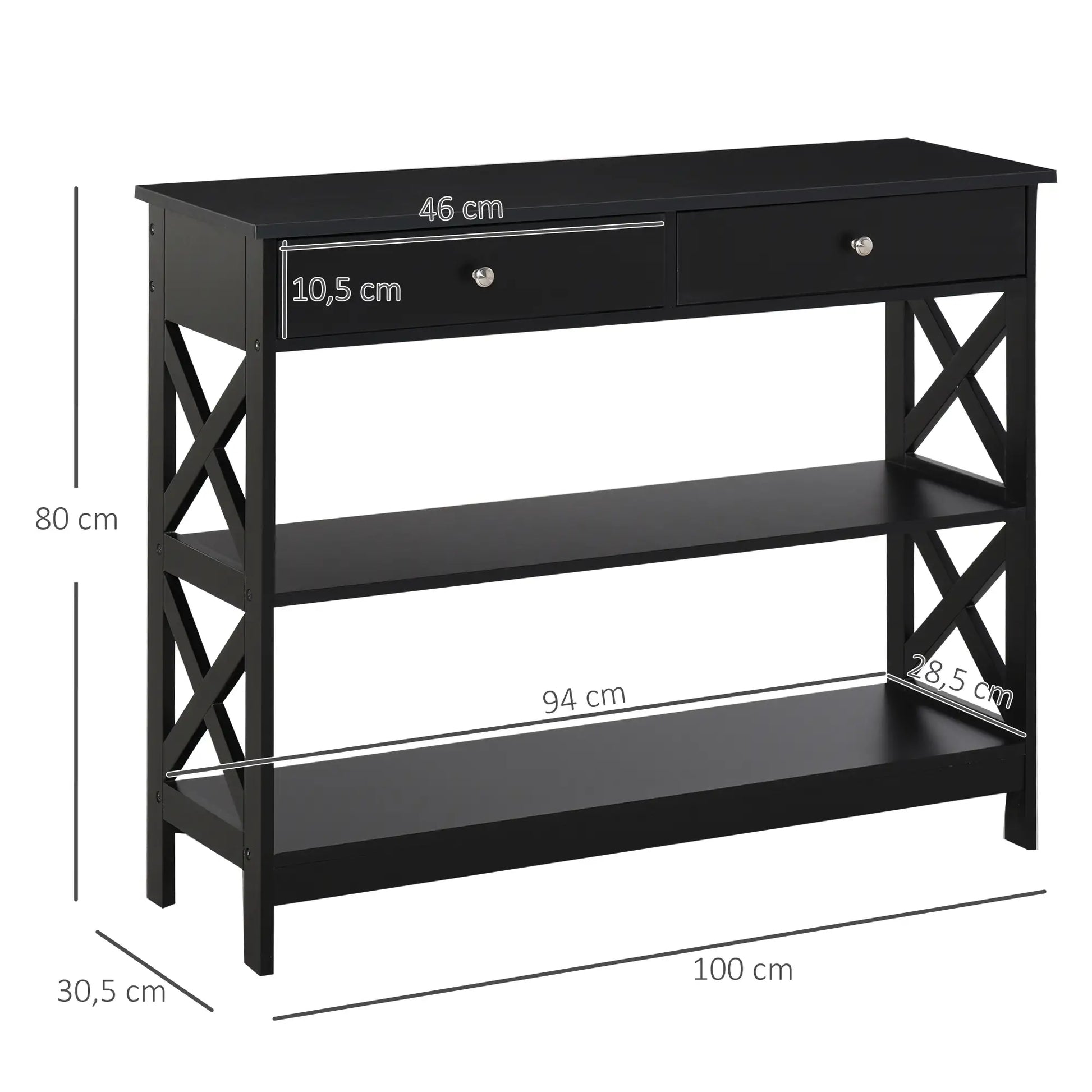 CONSOLA MODERNA NEGRA “BLACK X-LINE DOUBLE DRAWER” image 2