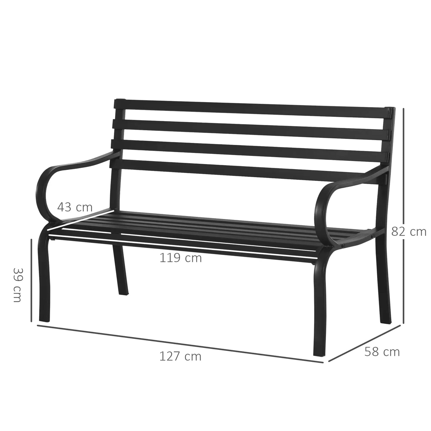🌿 BANCO DE JARDÍN “MODELO URBAN CLASSIC” – 2 PLAZAS METAL NEGRO ELEGANTE