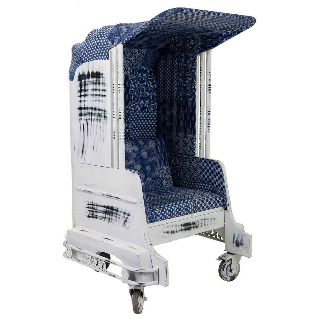 SILLÓN TUK TUK DE METAL BLANCO TAPIZADO image 0