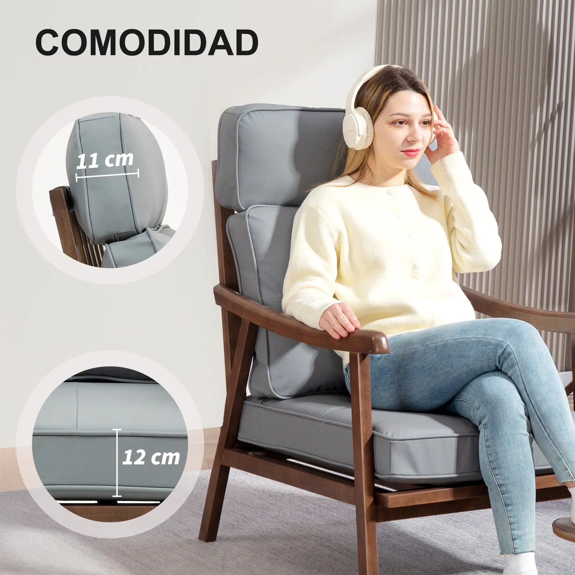 SILLÓN MODELO NOGAL GRIS – SILLÓN TAPIZADO EN PU image 6