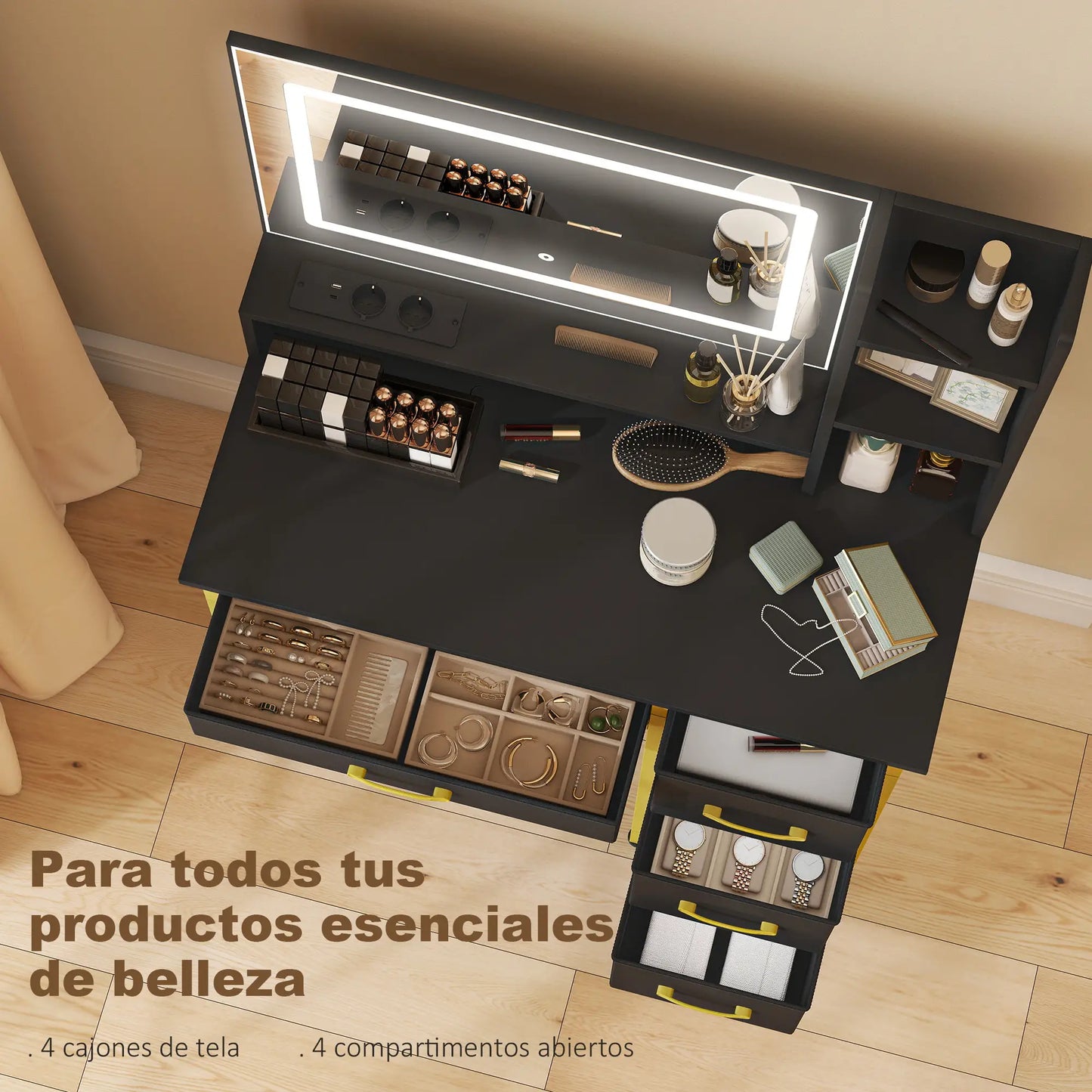 TOCADOR DE MAQUILLAJE LUMINA BLACK PRO · ESPEJO LED · ESTACIÓN DE CARGA · CON TA image 3