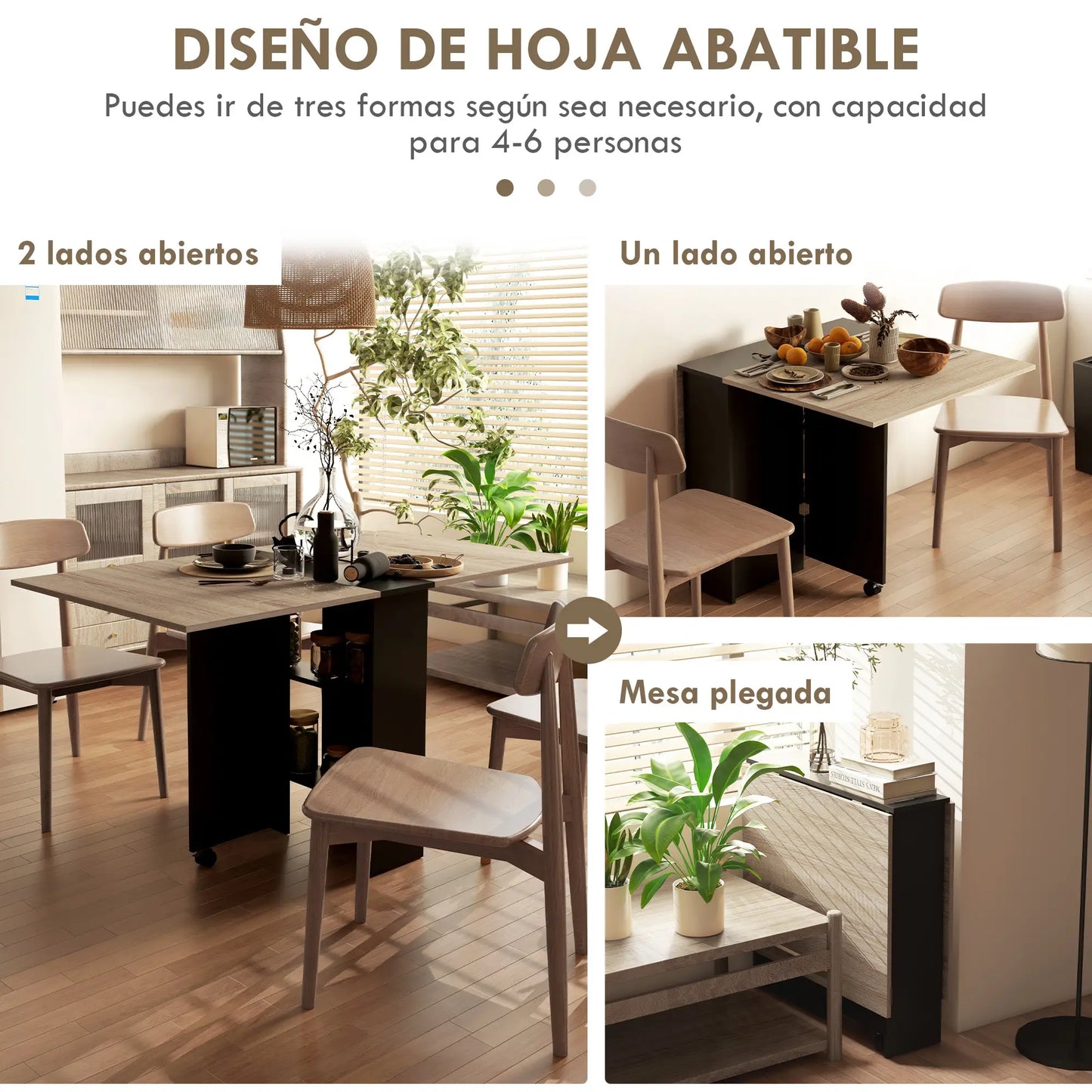 MESA DE COCINA PLEGABLE CON RUEDAS Y ALAS ABATIBLES 140 CM image 12