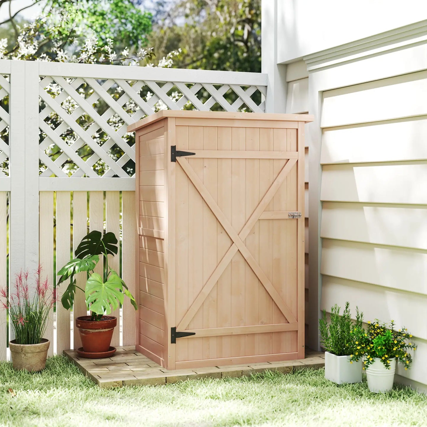 ARMARIO DE JARDÍN DE MADERA PARA EXTERIOR CON 2 ESTANTES image 3