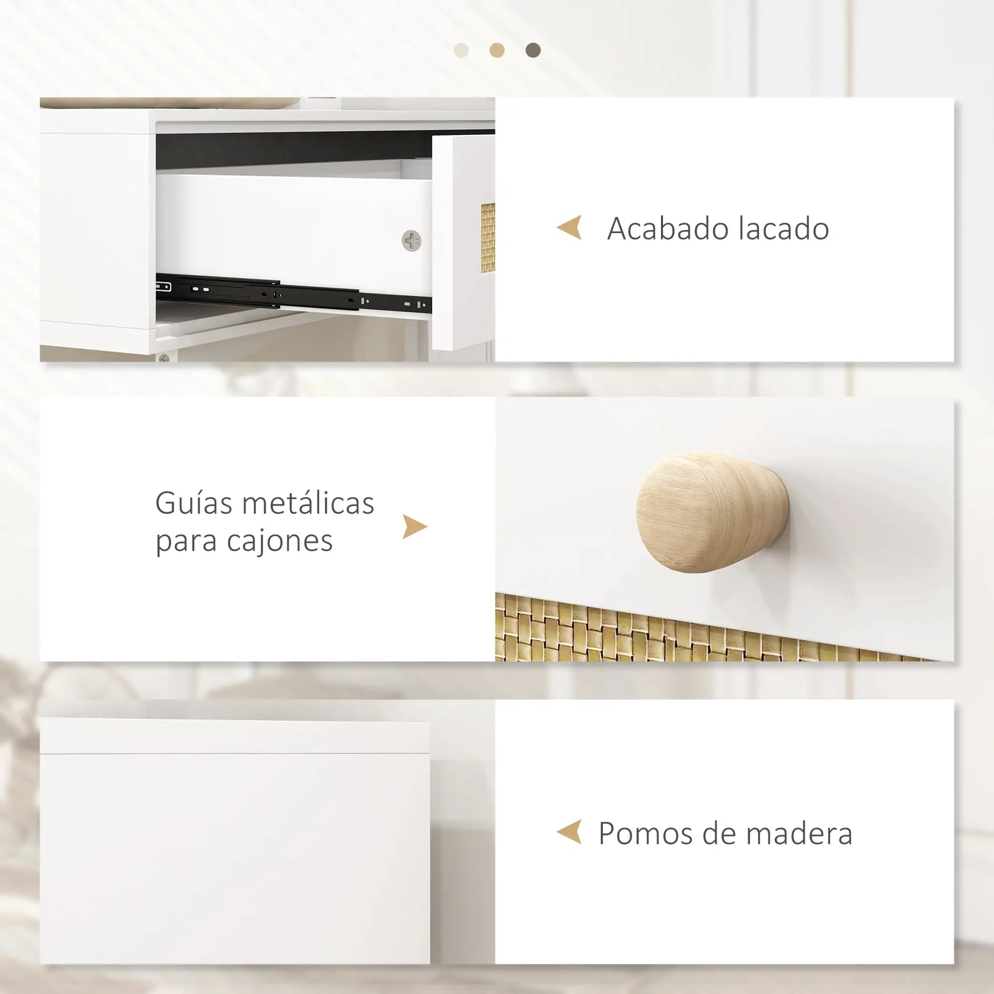 CONSOLA BOHO RATÁN “CANNAGE WHITE DOUBLE DRAWER” image 3