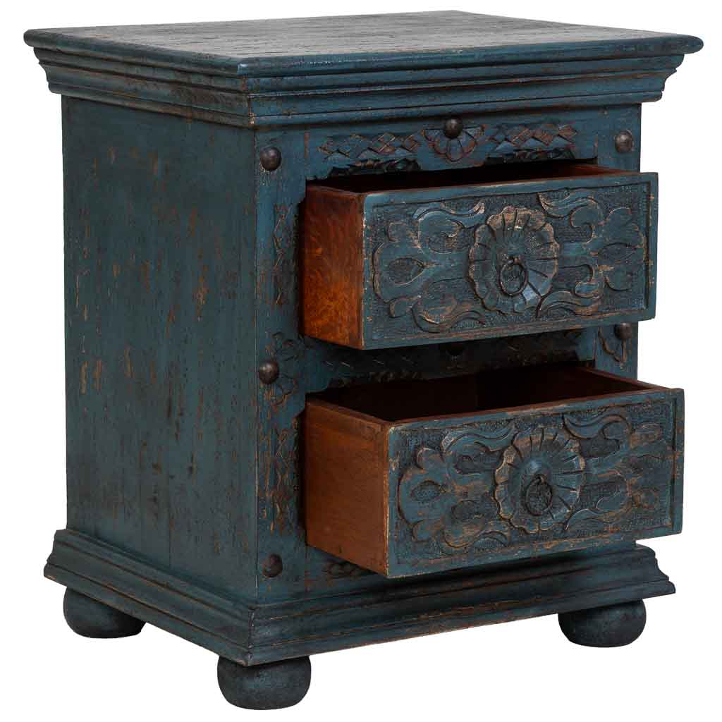 MESITA DE NOCHE DALIAN ARTESANAL AZUL PATINADO DE MADERA image 1