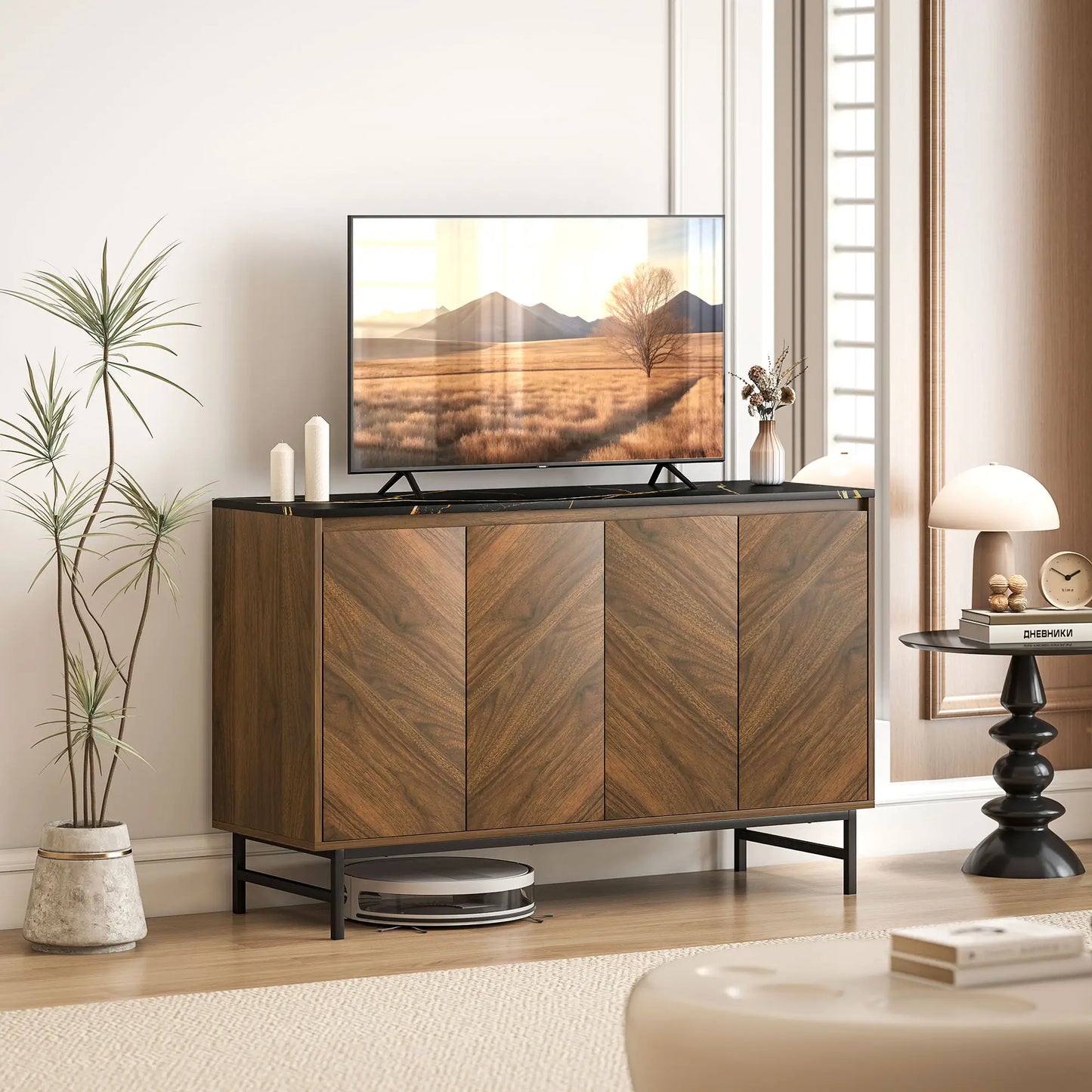 Mueble TV Nogal 120 cm con Tablero Efecto Mármol image 0