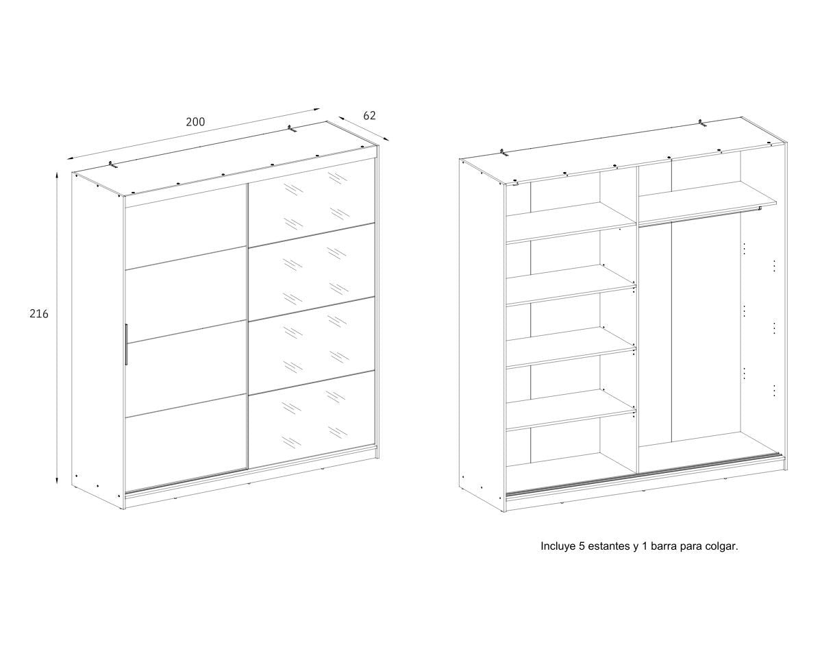 ARMARIO INOVA MAX 200 – ARMARIO 2 PUERTAS CORREDERAS CON ESPEJO image 2