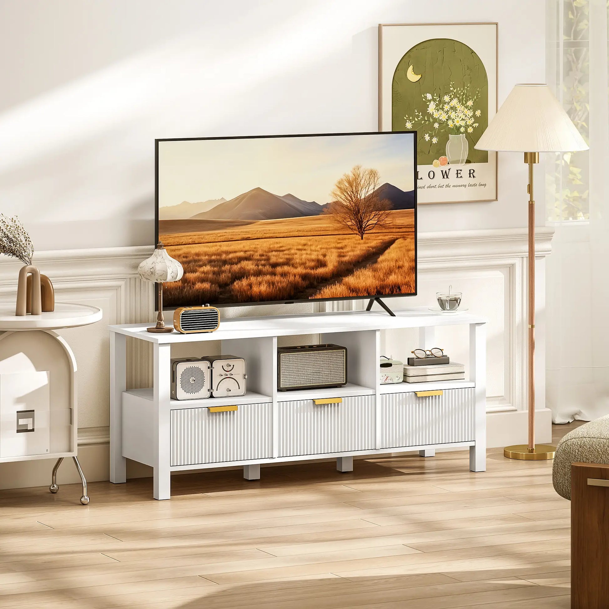 MUEBLE TV DISEÑO ESTRIADO 120 CM BLANCO & DORADO image 2