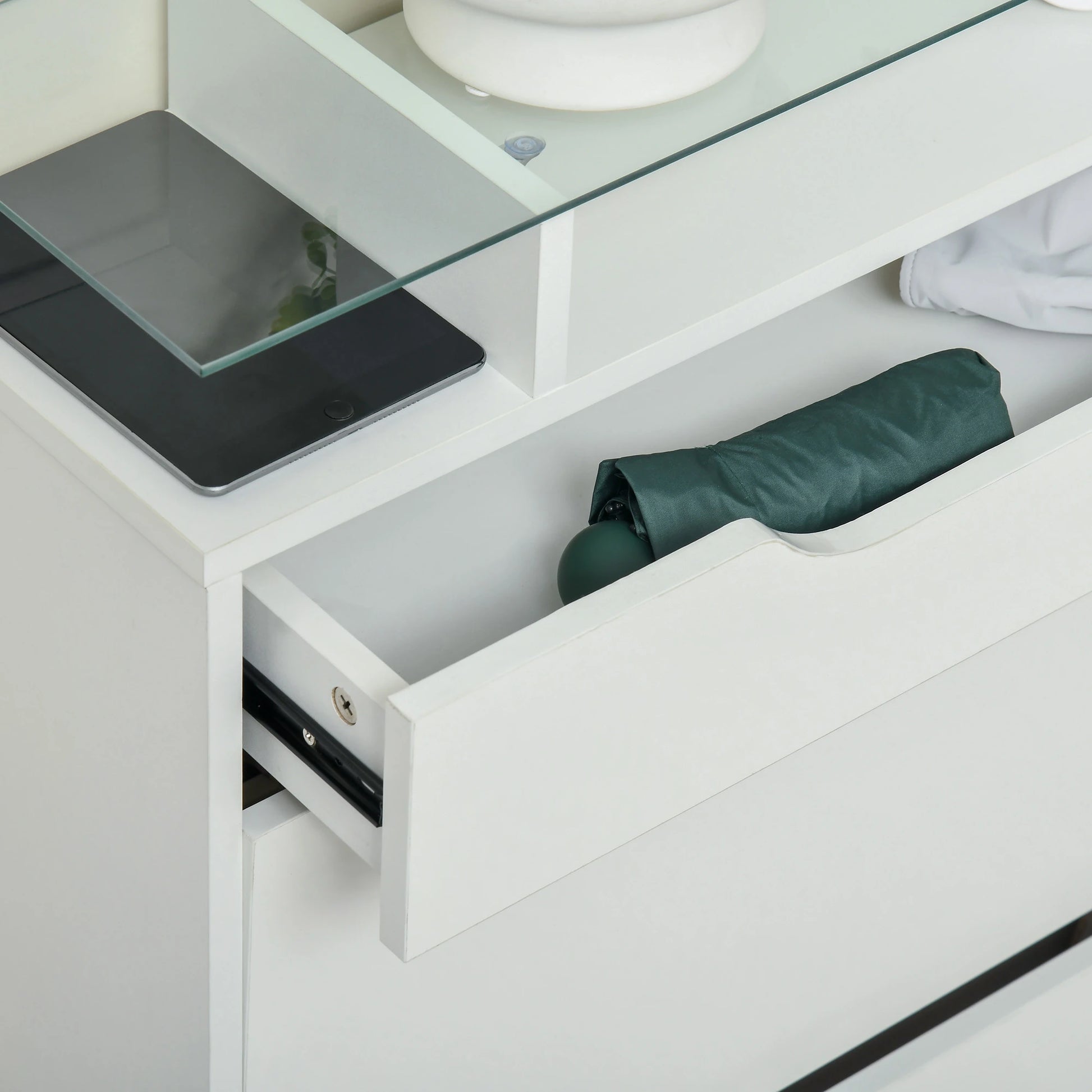 ZAPATERO ESTRECHO MODERNO CON ENCIMERA DE VIDRIO Y CAJÓN image 8