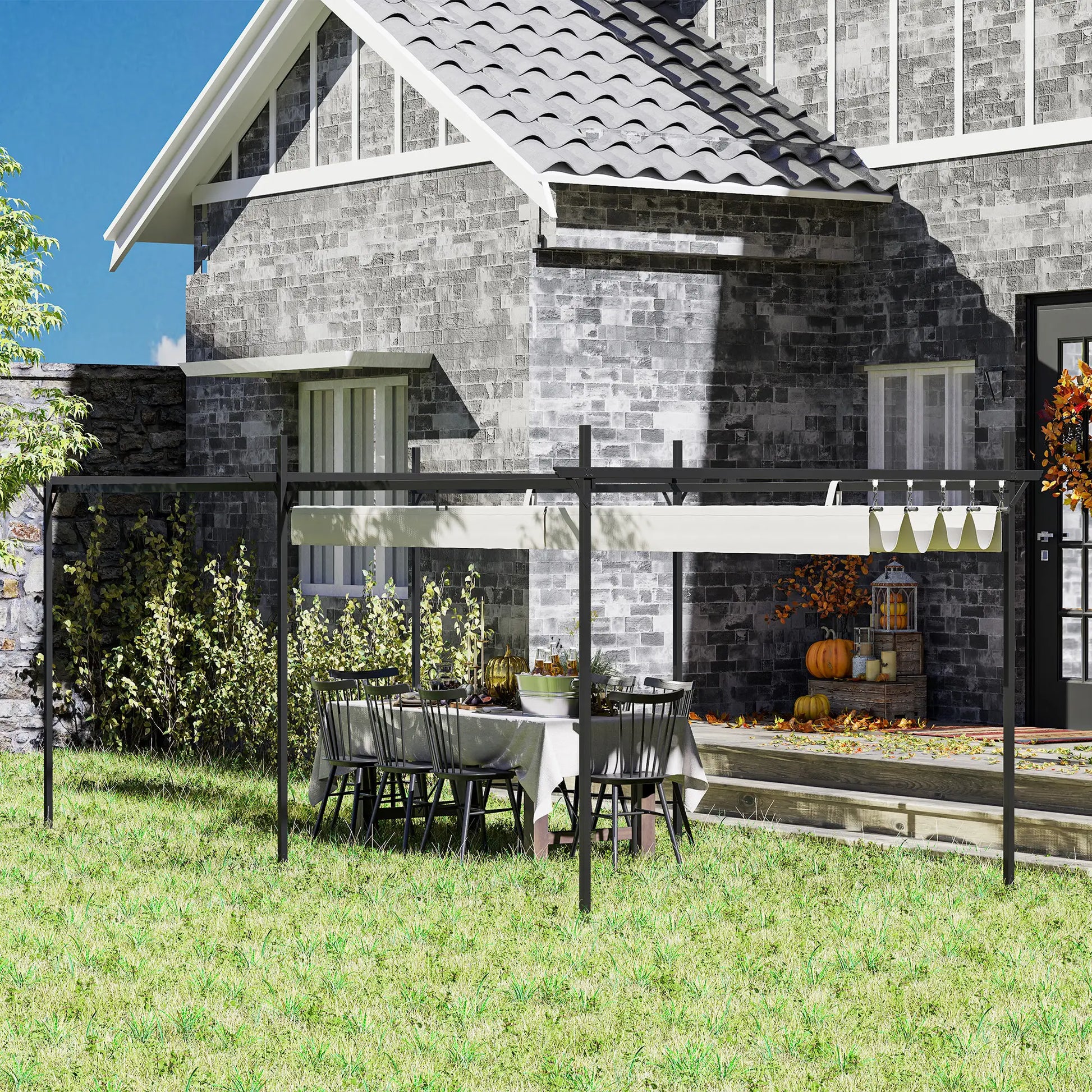 PÉRGOLA DE JARDÍN LUMINA SOL 6X3 CON TECHO RETRÁCTIL CREMA image 9