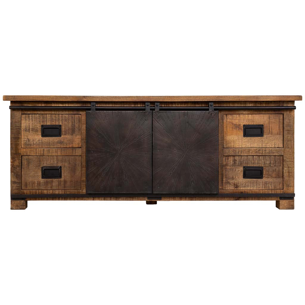 APARADOR ÓXIDO ARTESANAL DE MADERA MACIZA CON PUERTAS CORREDERAS Y 4 CAJONES image 6