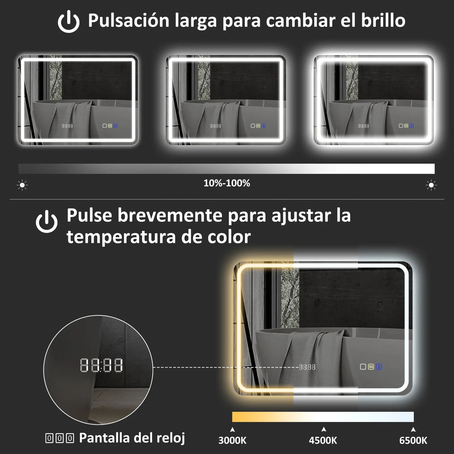 ESPEJO DE BAÑO LED NEXURA SOUND 80X60 CON BLUETOOTH, RELOJ Y ANTIVAHO image 3