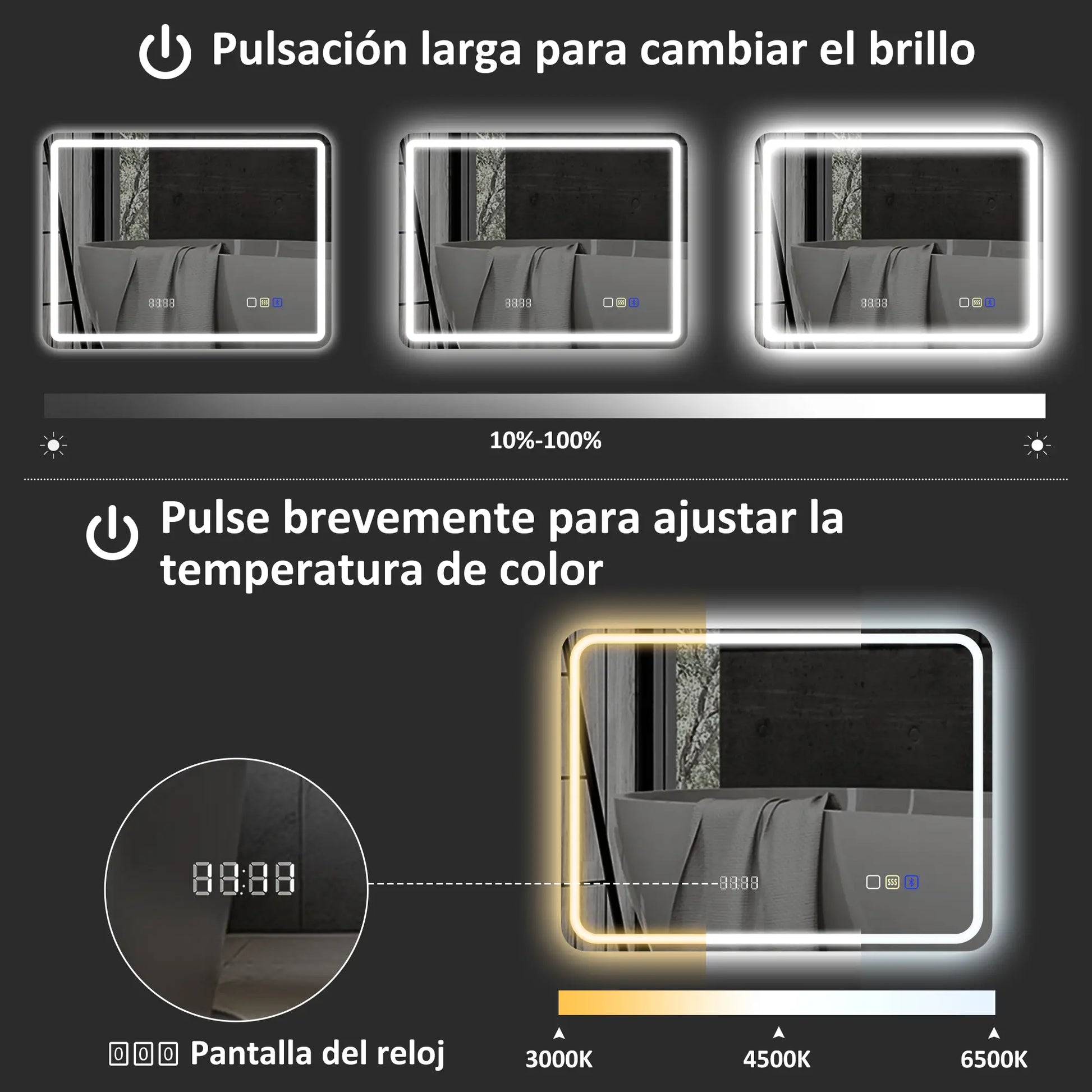 ESPEJO DE BAÑO LED NEXURA SOUND 80X60 CON BLUETOOTH, RELOJ Y ANTIVAHO image 3