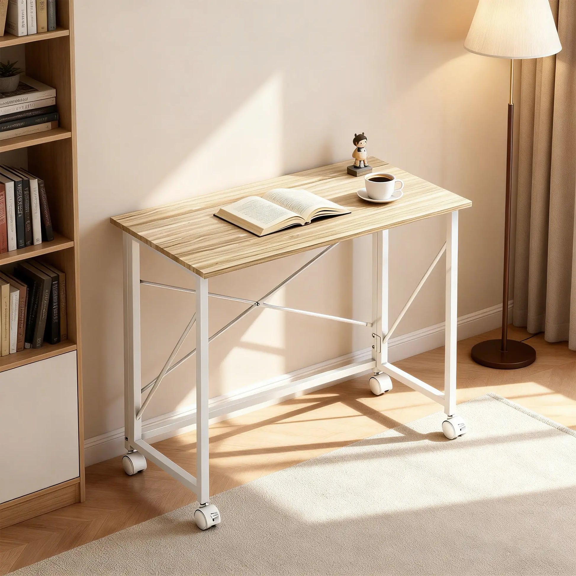 ESCRITORIO PLEGABLE CON RUEDAS FLEXIROLL 80x40 CM NATURAL Y BLANCO image 5