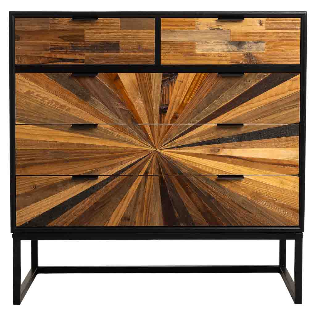 CÓMODA TAKI DE MADERA RECUPERADA NEGRA 5 CAJONES image 3