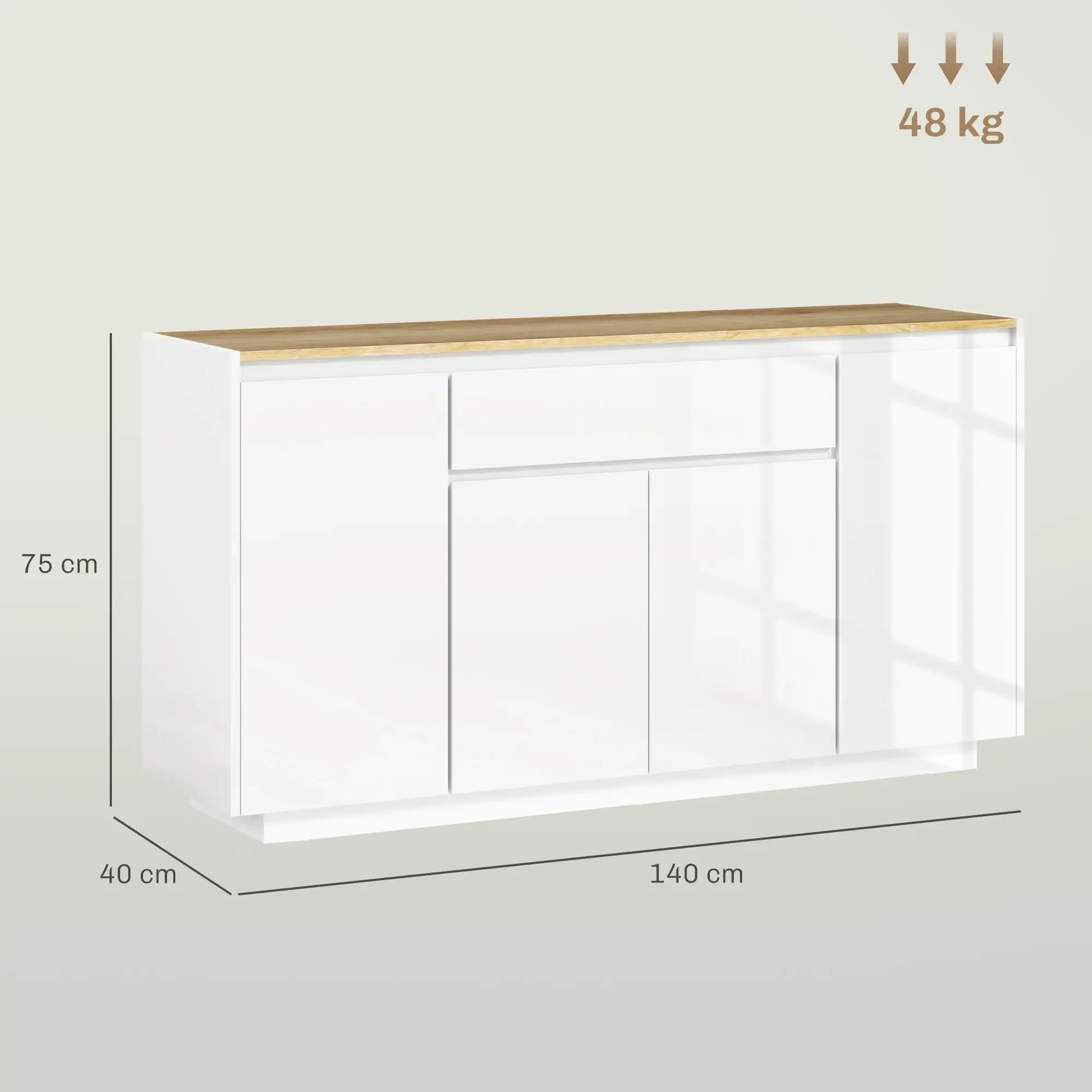 APARADOR DE SALÓN CON 4 PUERTAS, CAJÓN Y ESTANTES AJUSTABLES 140 CM – BLANCO BRI image 6