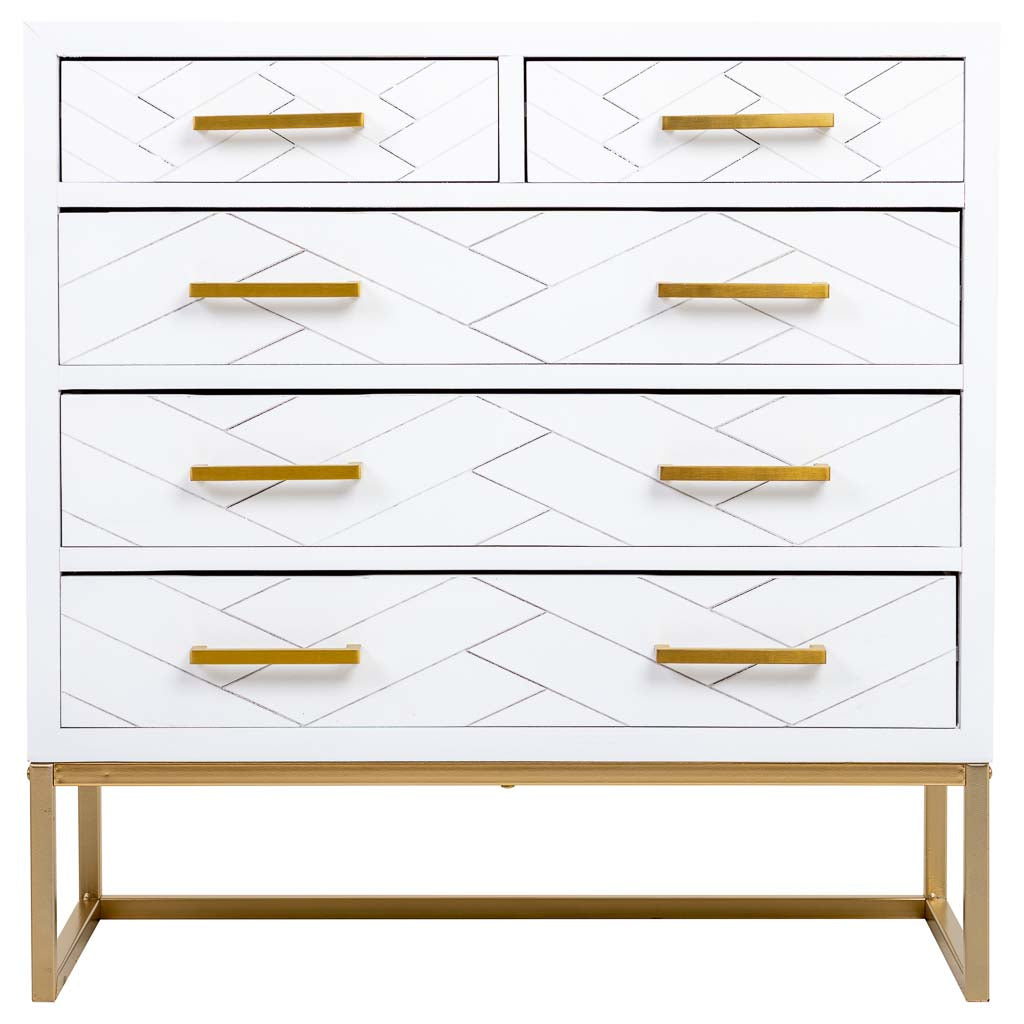 CÓMODA MARTA DE MADERA Y METAL BLANCA 5 CAJONES image 5