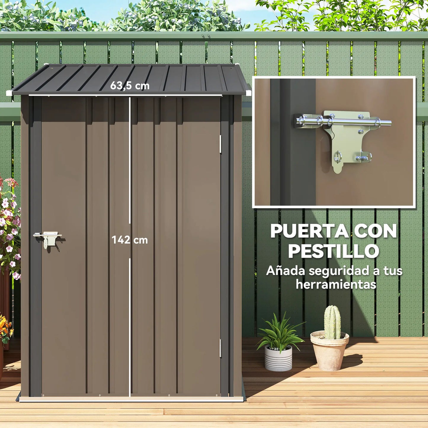 CASETA DE JARDÍN METÁLICA 0,92 M² MARRÓN CON CERRADURA – MODELO ATLAS image 4