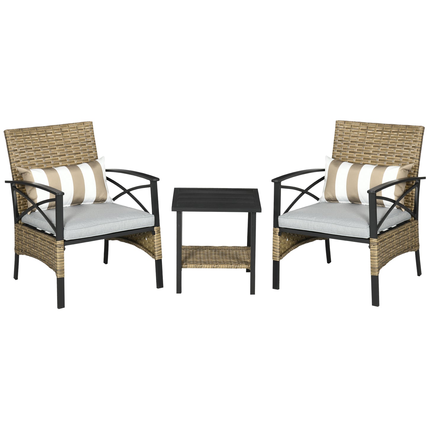 CONJUNTO DE JARDÍN RATÁN SINTÉTICO 2 SILLONES + MESA – MARRÓN image 0
