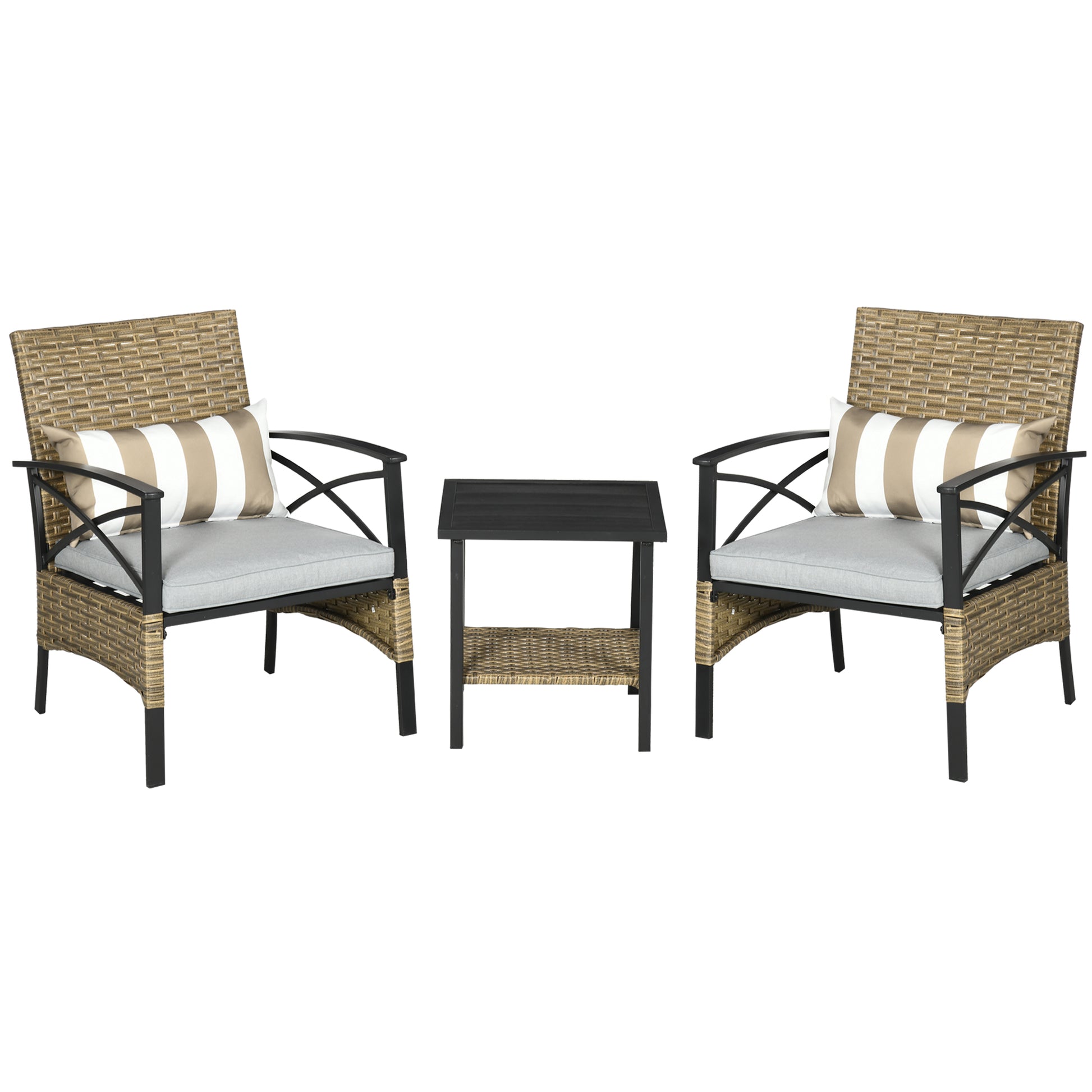 CONJUNTO DE JARDÍN RATÁN SINTÉTICO 2 SILLONES + MESA – MARRÓN image 0