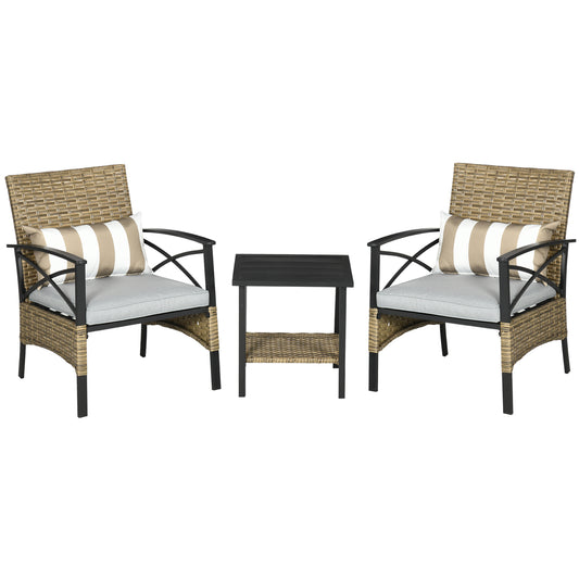 CONJUNTO DE JARDÍN RATÁN SINTÉTICO 2 SILLONES + MESA – MARRÓN image 0