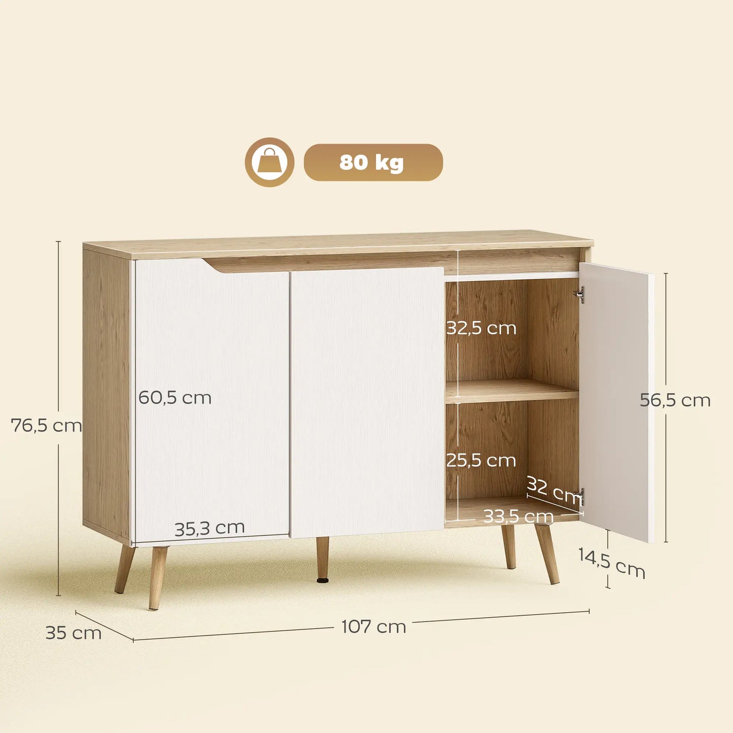 🪑 Aparador de Salón STORAGE SIDEBOARD – 3 Puertas 107 cm