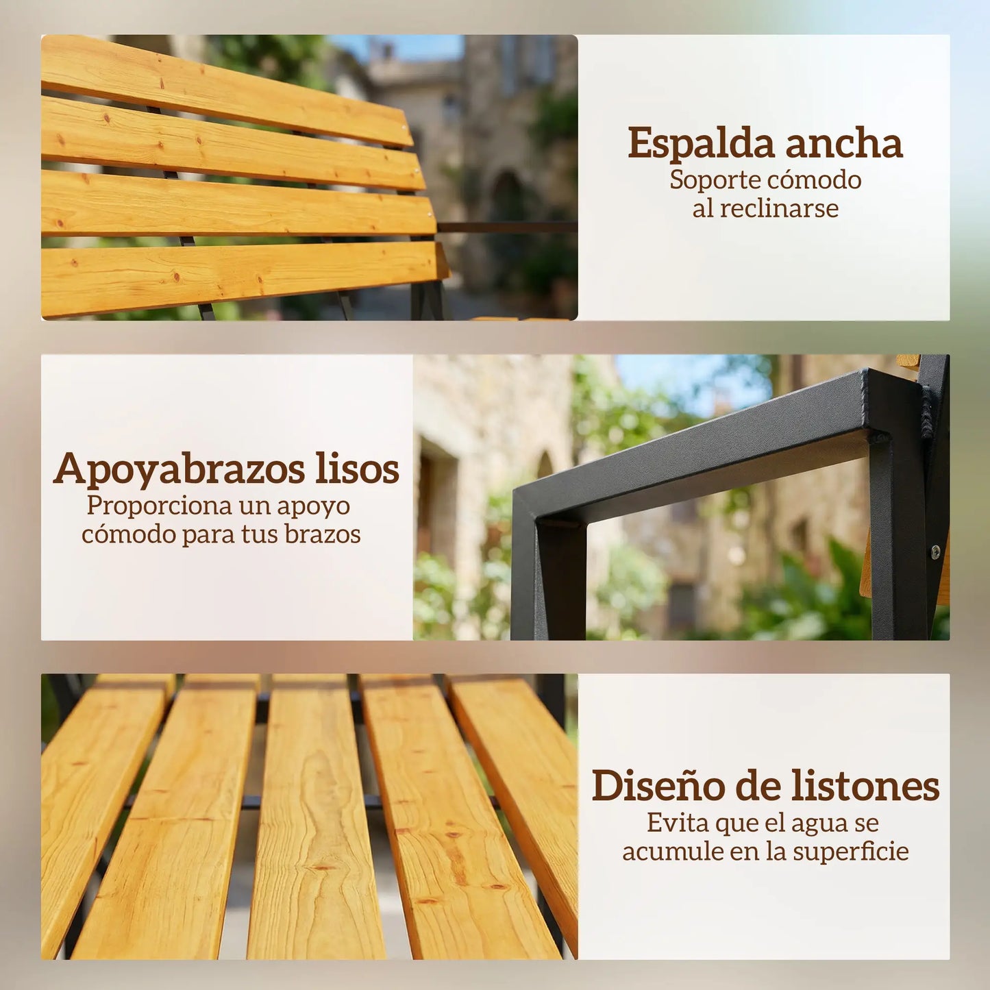 🌿 Banco de Jardín Modelo Timber Line 2 Plazas Madera Natural y Acero