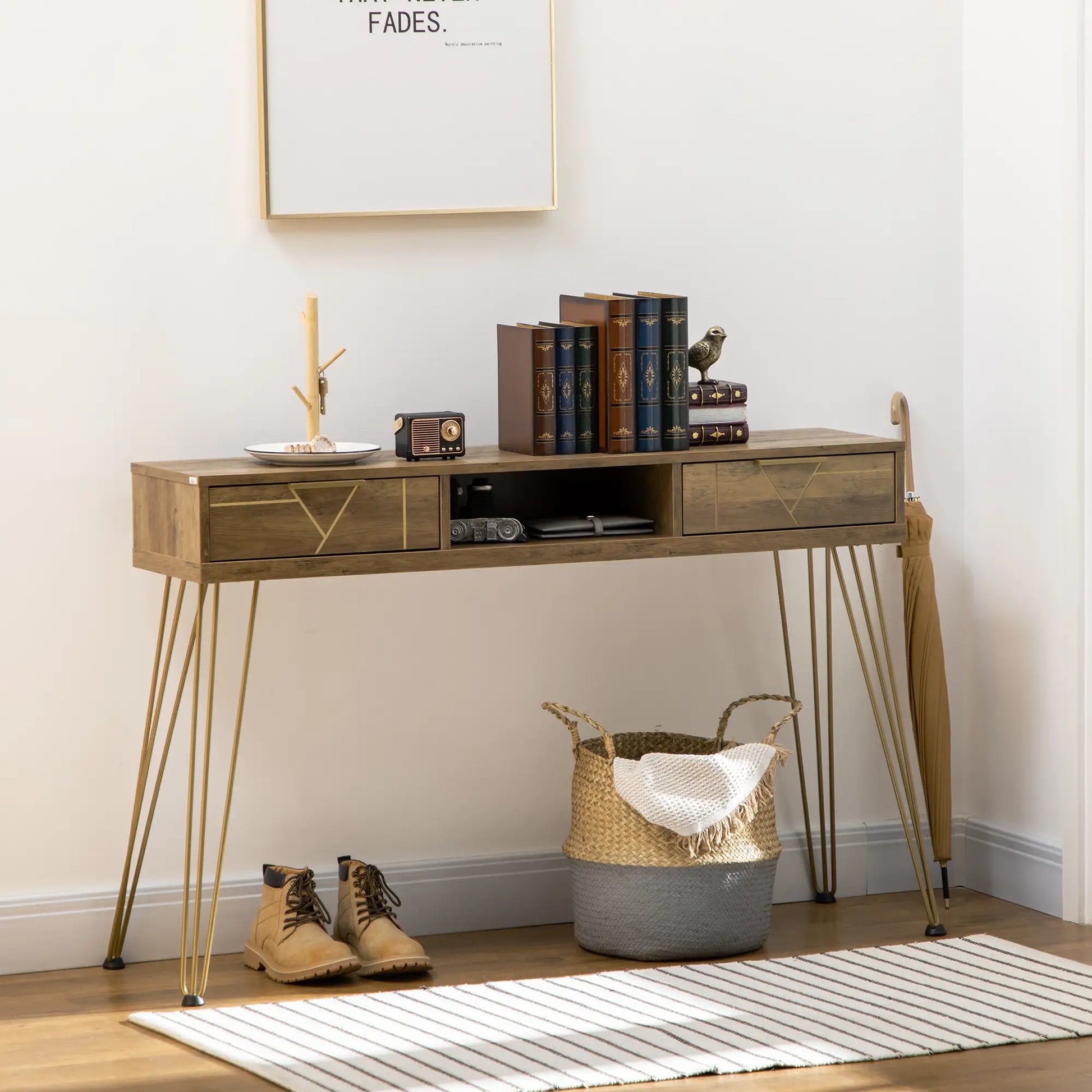 CONSOLA DE ENTRADA “BRONZE GEOMETRIC 2 DRAWERS” image 0