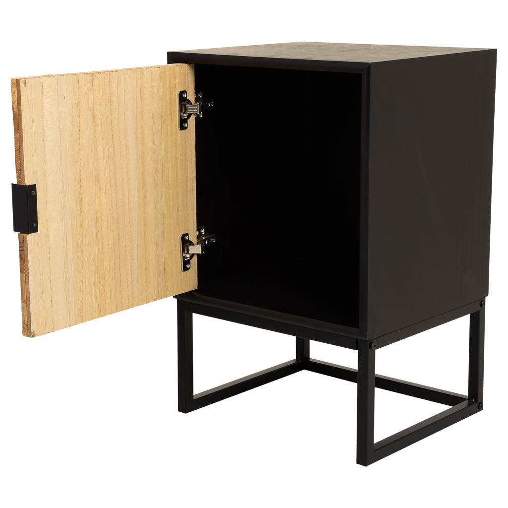 MESITA DE NOCHE TAKI DE MADERA RECUPERADA NEGRA 1 PUERTA image 3