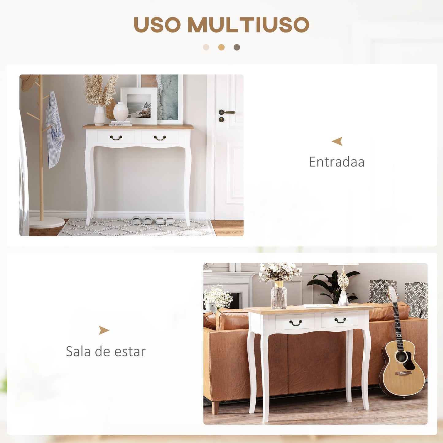 CONSOLA RETRO BLANCA “COUNTRY CHIC DOUBLE DRAWER” image 9