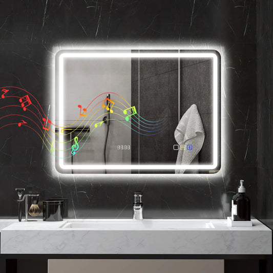 ESPEJO DE BAÑO LED NEXURA SOUND 80X60 CON BLUETOOTH, RELOJ Y ANTIVAHO image 0