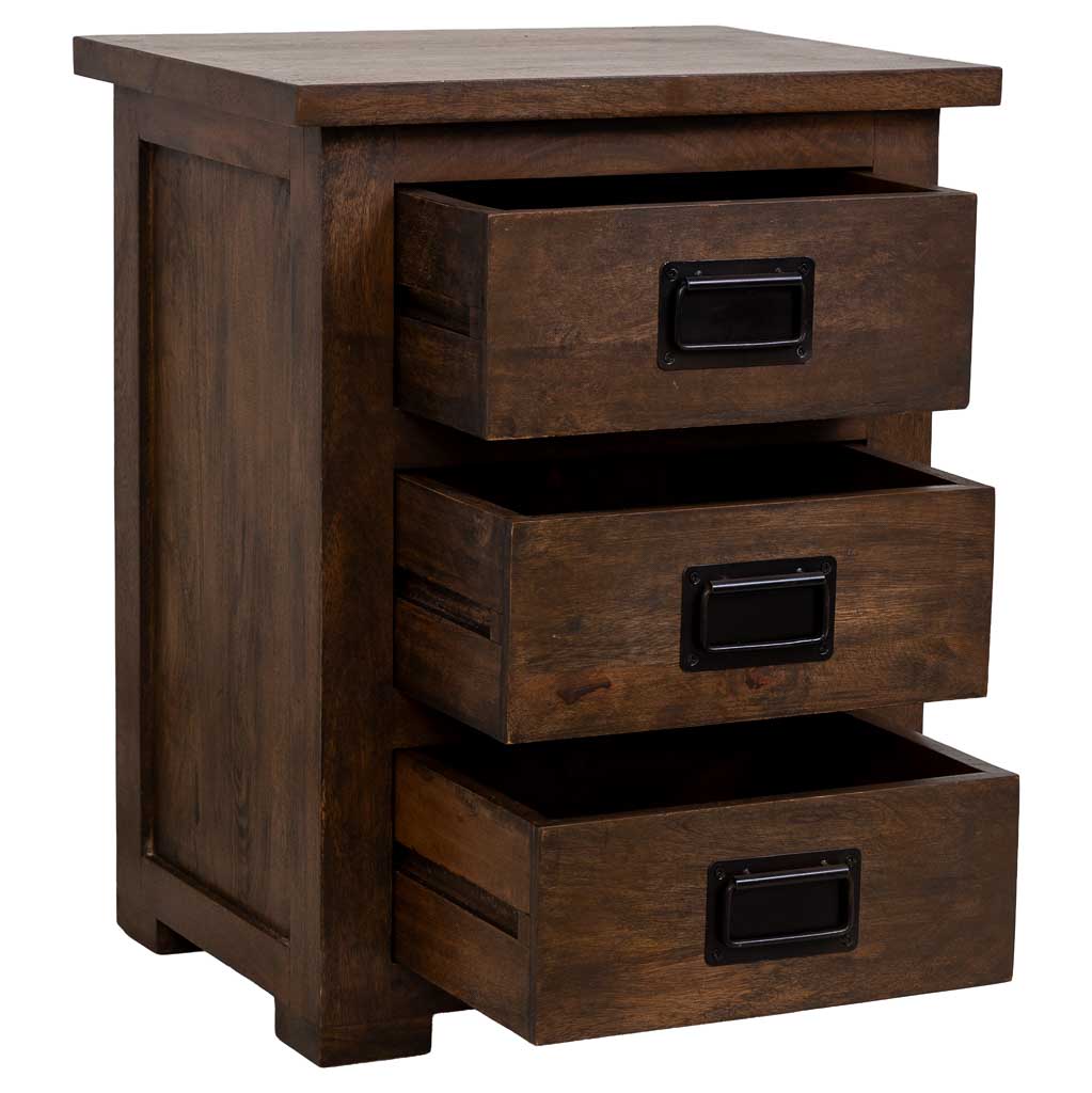 MESITA ÓXIDO ARTESANAL DE MADERA MACIZA CON 3 CAJONES image 1