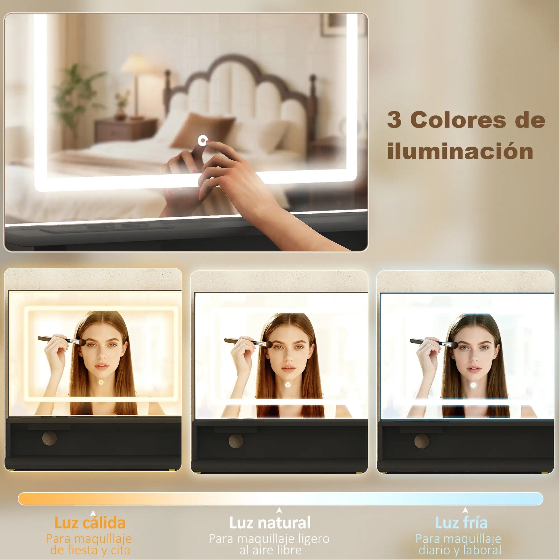 TOCADOR DE MAQUILLAJE LUMINA BLACK PRO · ESPEJO LED · ESTACIÓN DE CARGA · CON TA image 9