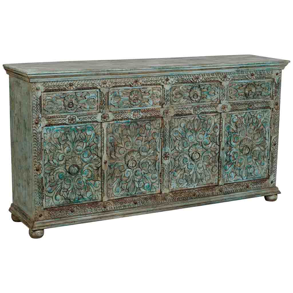 APARADOR DALIAN AQUA GREEN CARVED ARTESANAL image 0