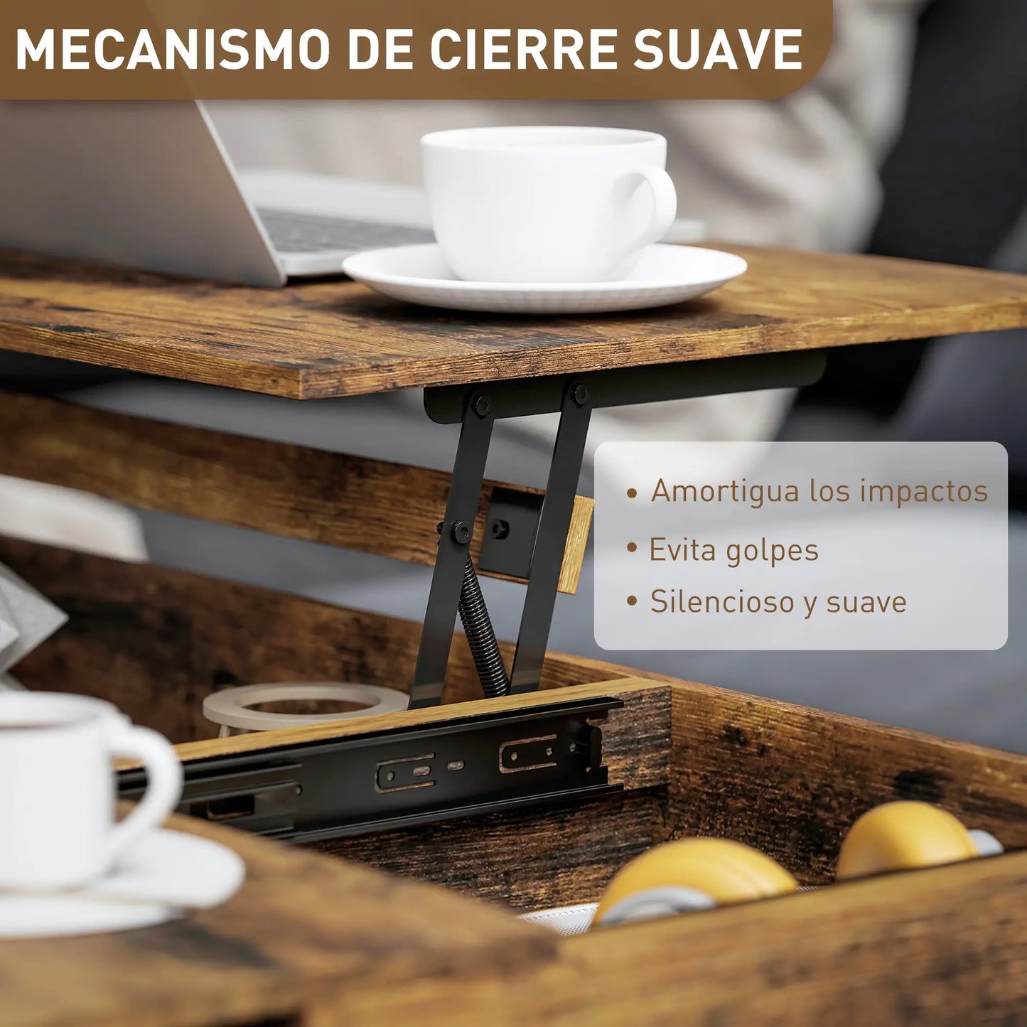 Mesa de Centro Elevable “DUAL LIFT & SLIDE RÚSTICA” image 5