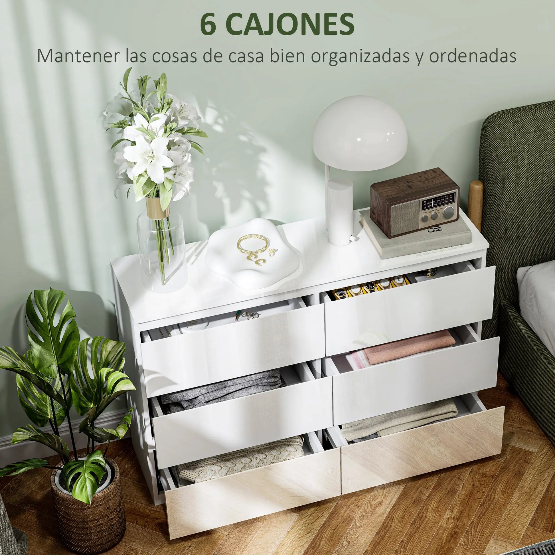 CÓMODA DE DORMITORIO ARLUXA SIX CON 6 CAJONES · ESTILO MODERNO · BLANCO BRILLO image 4