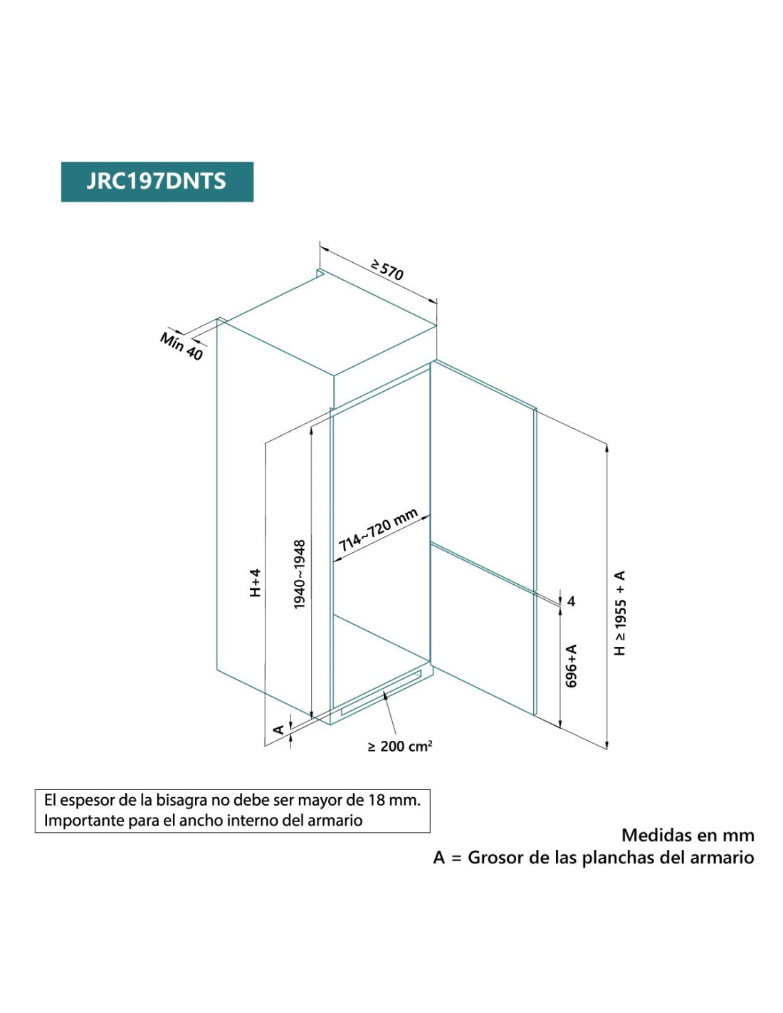 ❄️ Frigorífico Combi Integrable Johnson JRC197DNTS 196 cm – No Frost Clase D