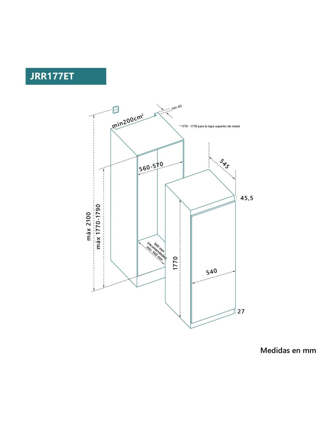 ❄️ Frigorífico Integrable 1 Puerta Johnson JRR177ET 177 cm – 294L FanCooling