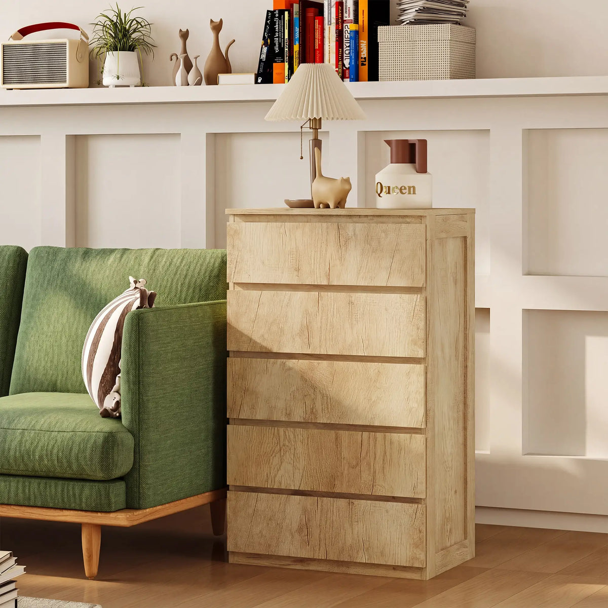 🌿 CÓMODA NATURA FIVE 5C – 5 CAJONES EN MADERA NATURAL SIN TIRADORES