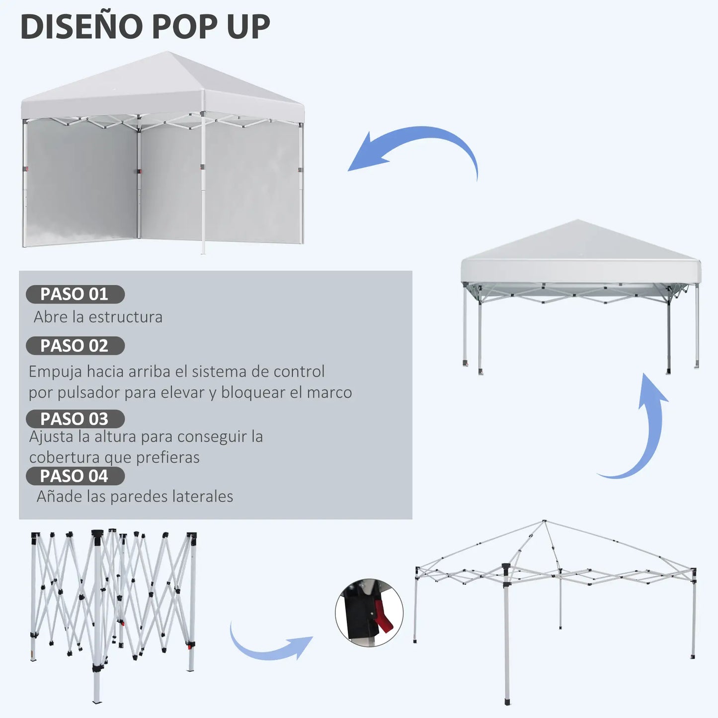 ⛺ CARPA PLEGABLE “EVENTIA” 3x3m – POP-UP, AJUSTABLE Y PORTÁTIL