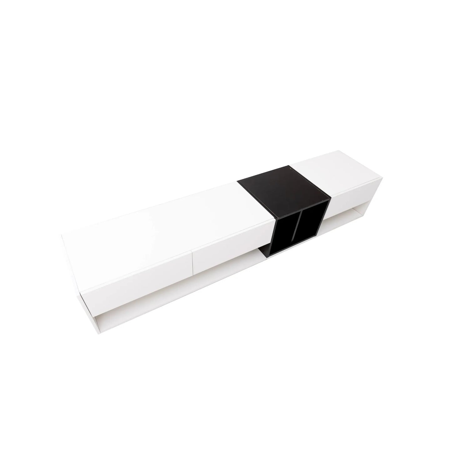 🖤🤍 MUEBLE TV “CONTRAST 190” – BLANCO Y NEGRO BRILLO · 3 CAJONES + 2 COMPARTIMENTOS · 190 CM