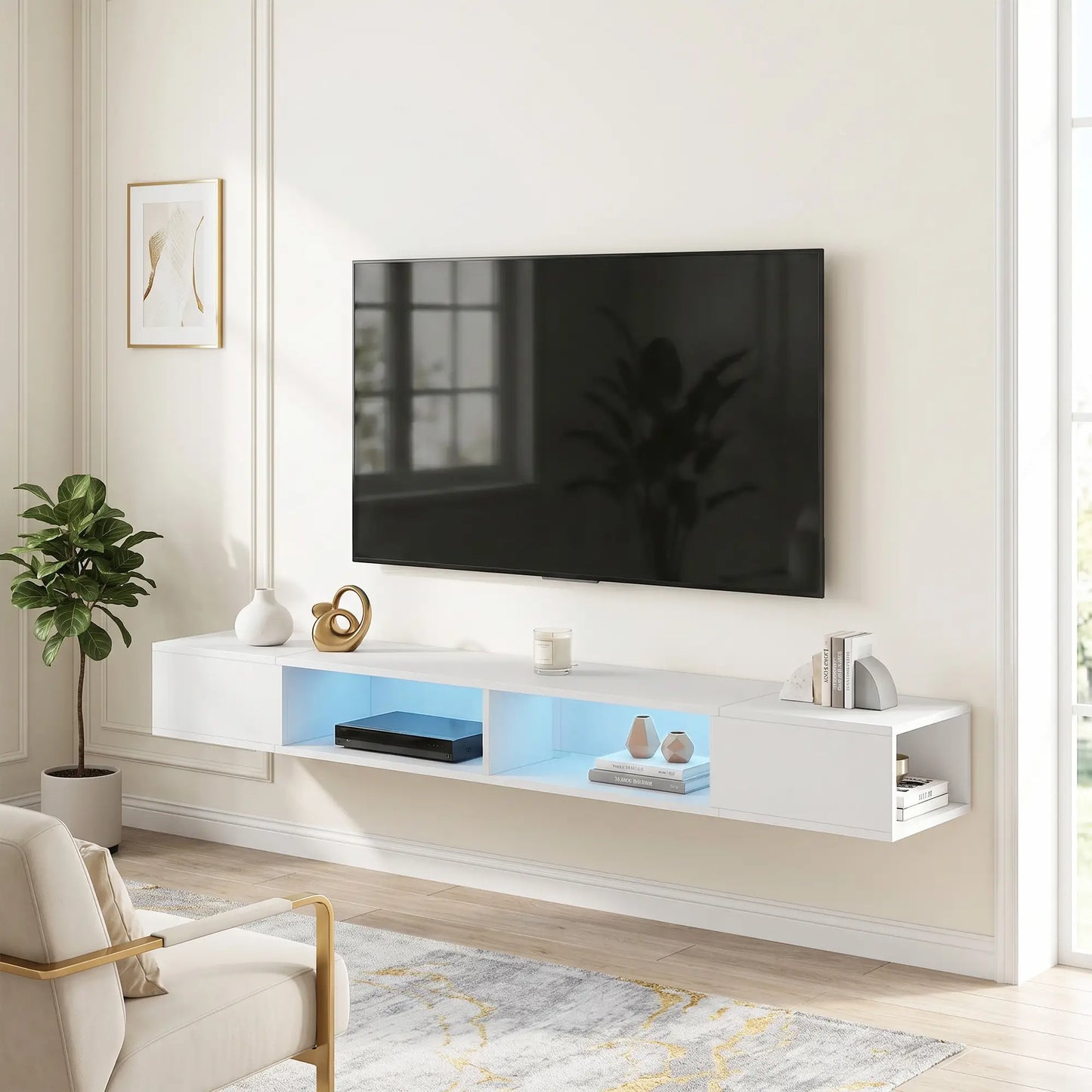 📺 MUEBLE TV SUSPENDIDO “LED FLOAT 178” – PARA TV HASTA 75" + ILUMINACIÓN RGB · BLANCO