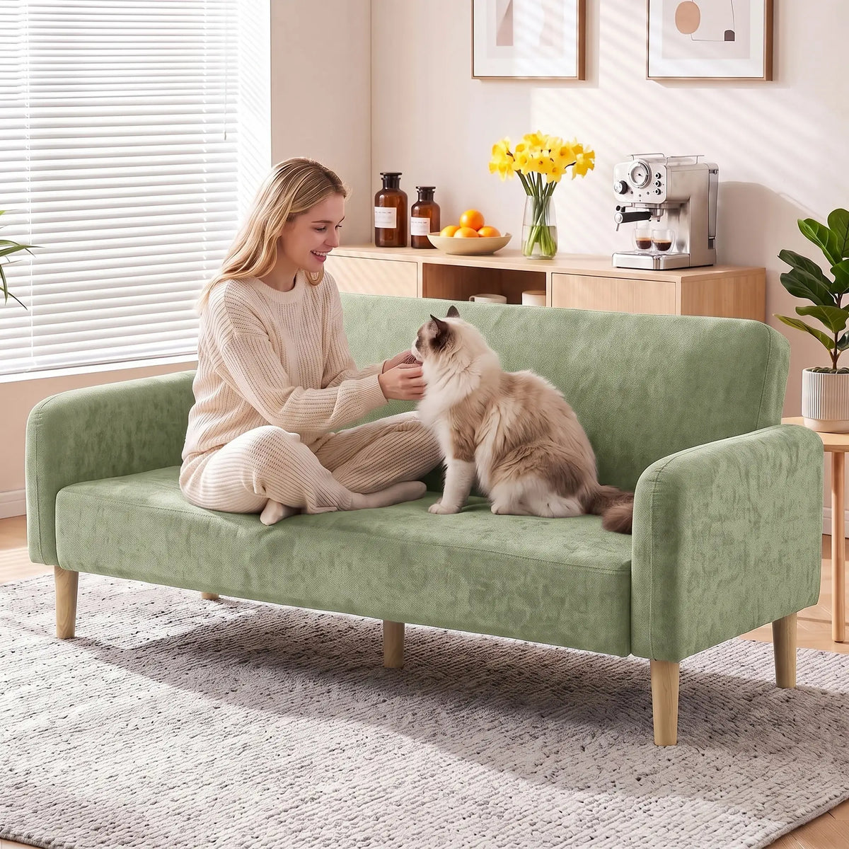 💚 SOFÁ VELVET GREEN 2 PLAZAS – TERCIOPELO VERDE CON ASIENTO ACOLCHADO 160 CM