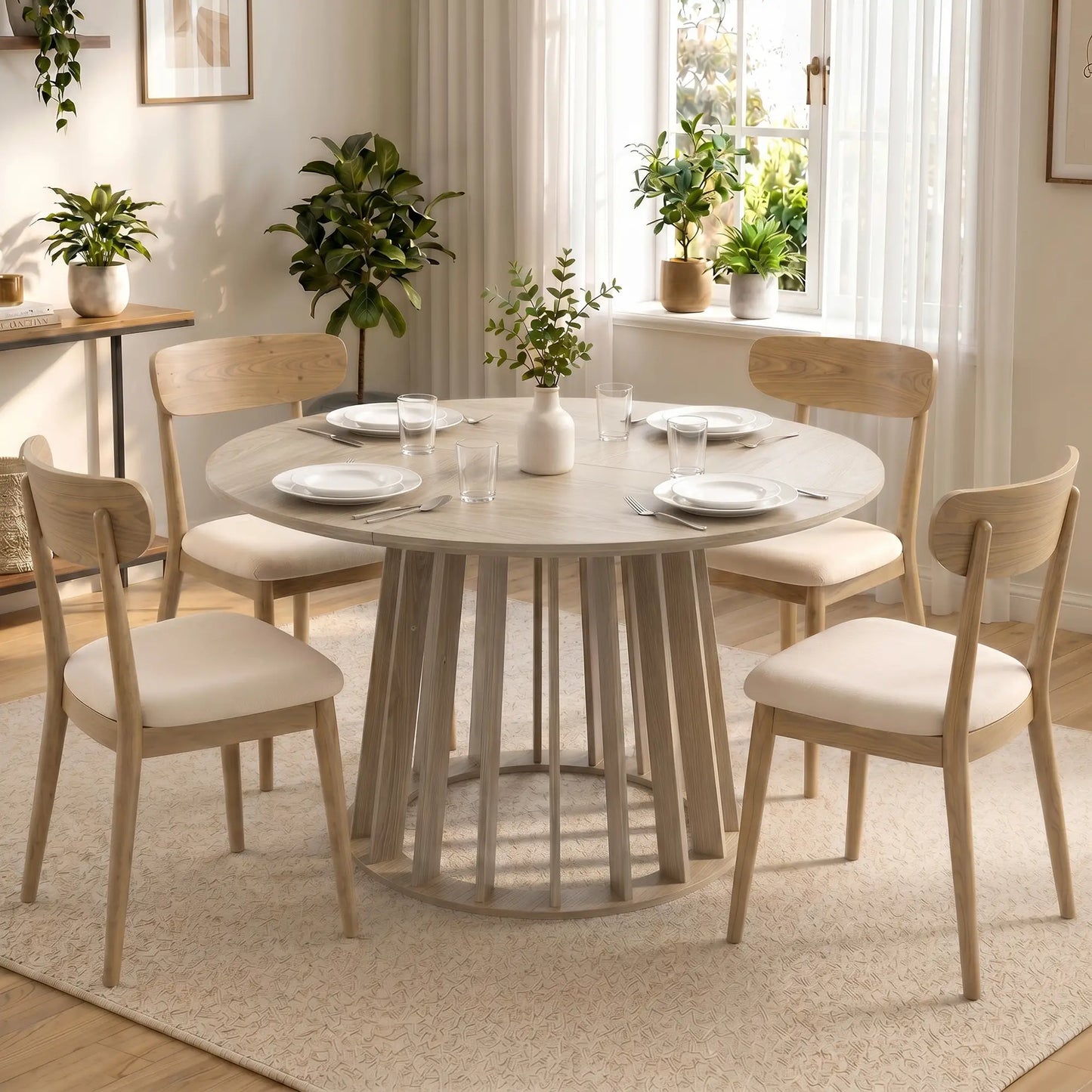 🍽️ Mesa de Comedor Redonda Ø120 cm para 4-6 Personas – Base de Listones – Madera Natural | JAM MUEBLES