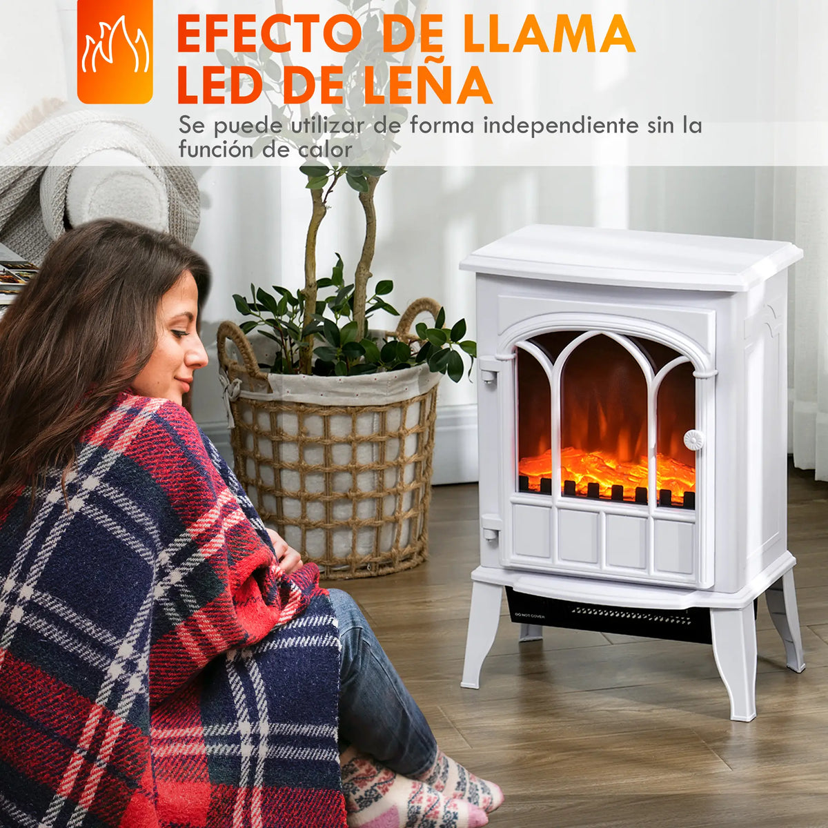 🔥 CHIMENEA ELÉCTRICA WHITE COZY 2000 – BLANCA DE PIE CON LLAMA LED Y CALEFACCIÓN REGULABLE