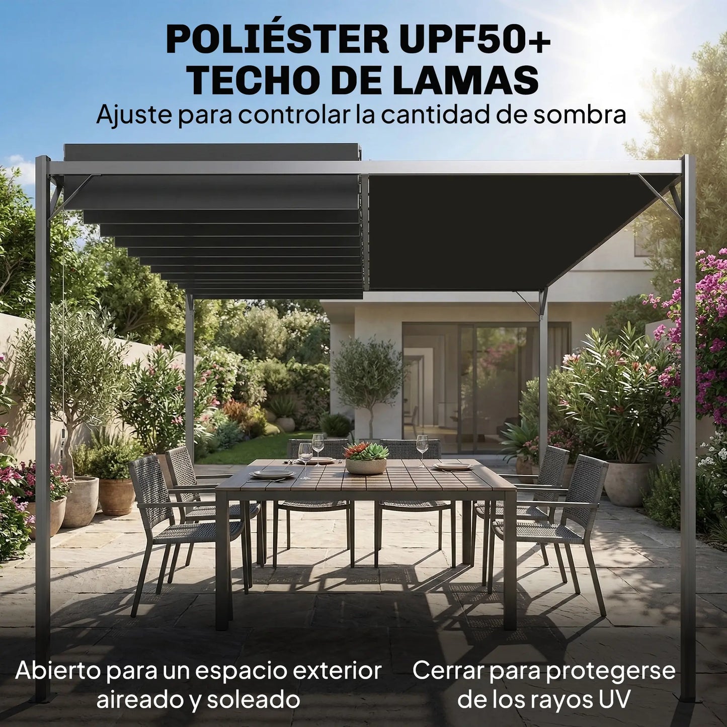 🌑 Pérgola VENTO 3x4 m Techo Ajustable Gris Oscuro