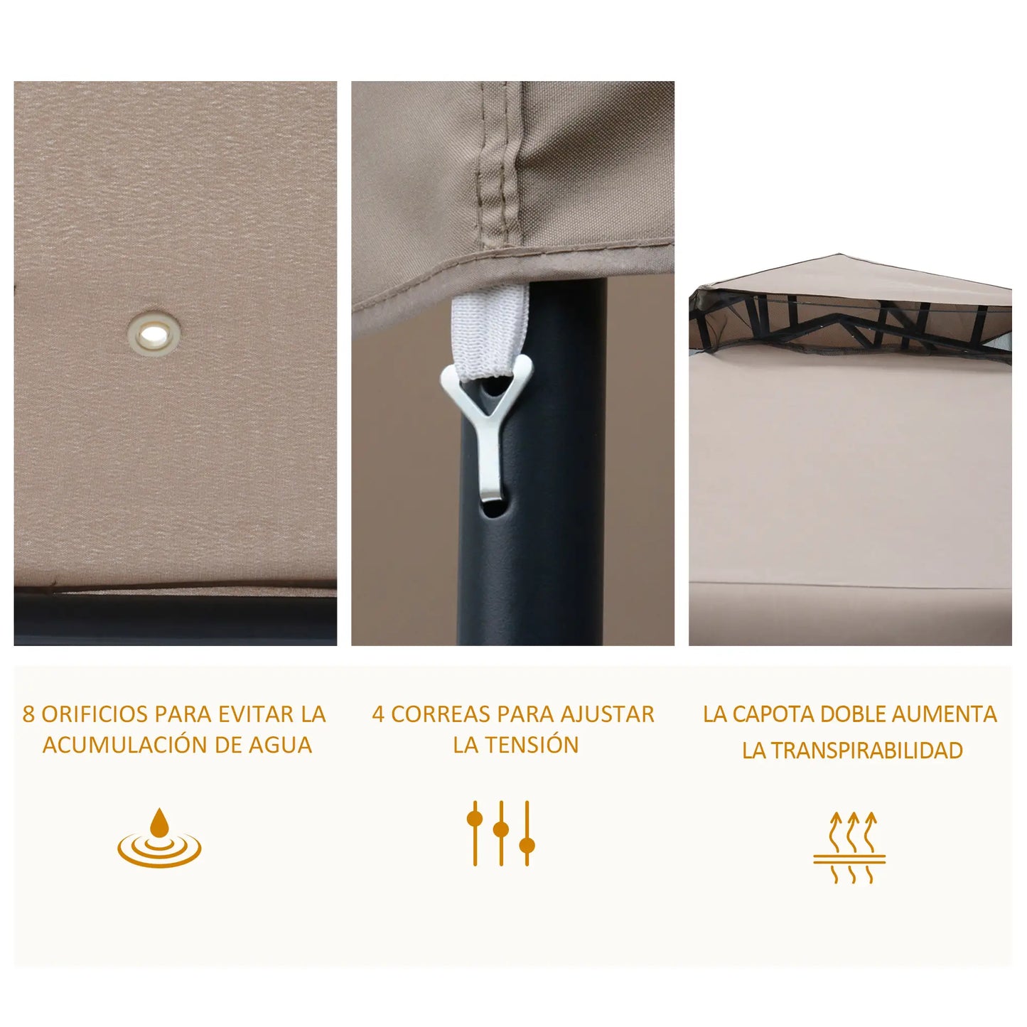 🌿 CENADOR DE JARDÍN “BRAVENTO” 3x3m – DOBLE TECHO Y MOSQUITERAS COMPLETAS