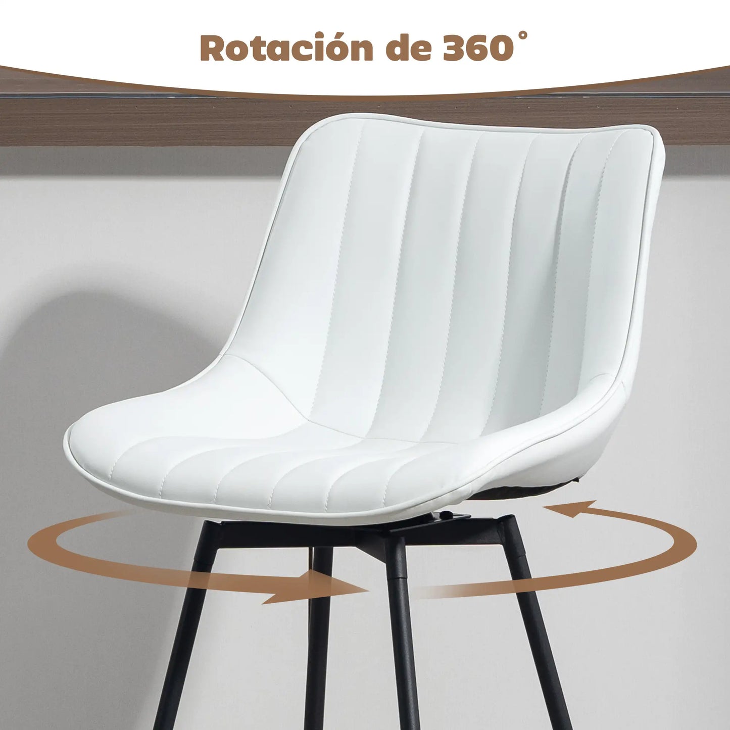🪑 Juego de 2 Taburetes de Bar Giratorios 360° con Respaldo y Reposapiés – Tapizados en Cuero Sintético Blanco o Negro