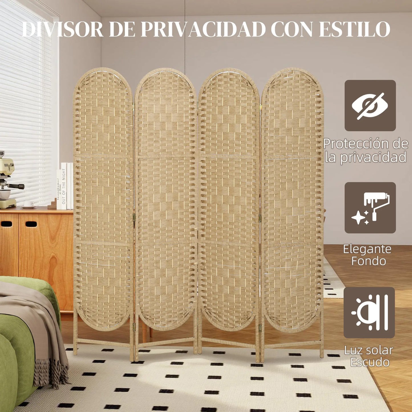 🚪 BIOMBO SEPARADOR DE AMBIENTES 4 PANELES 160x170 CM – DISEÑO BOHEMIO, ELEGANCIA Y PRIVACIDAD