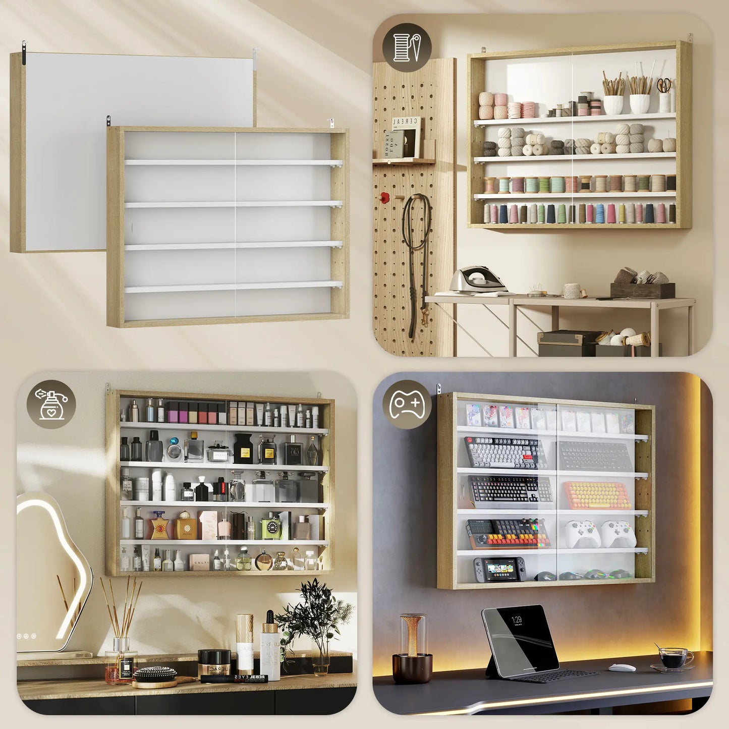 🪟 Vitrina de Pared DISPLAY GLASS – 80 cm con Puertas Correderas